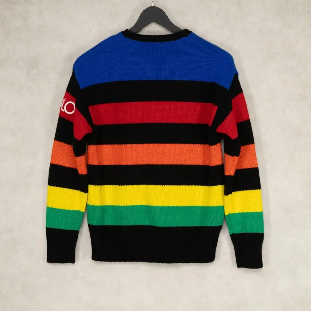 Polo Ralph Lauren Men Logo Striped Wool Blend Sweater Multi Size S